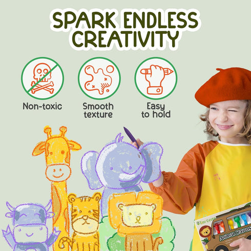 6 4-8 TinyGeeks Animal Shaped Crayons - Non Toxic Crayons for Toddlers - Washable - Perfect for Kids Ages - Easy
