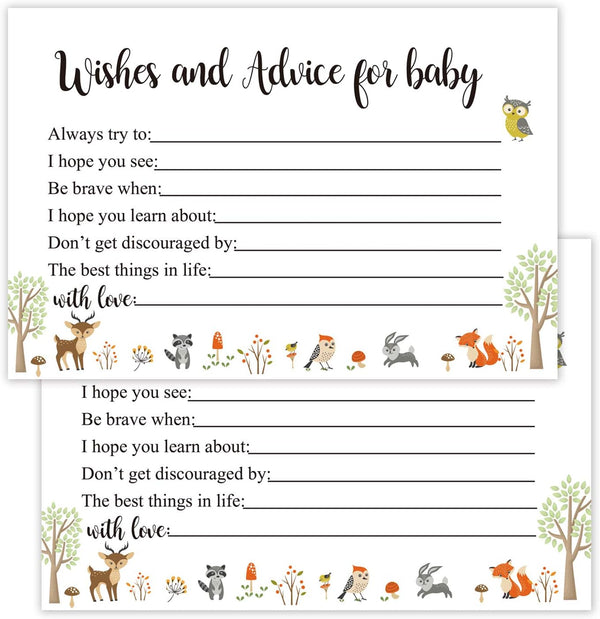 Giftideaworkshop 50 Woodland Baby Shower Wishes and Advice Cards for Mom-to-Be, 4X6 inch