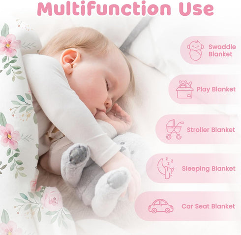 30 40 Inches Floral Minky Baby Blanket x for Girls, Soft Plush Receiving Blanket with Dotted Back, Gift for Newborn