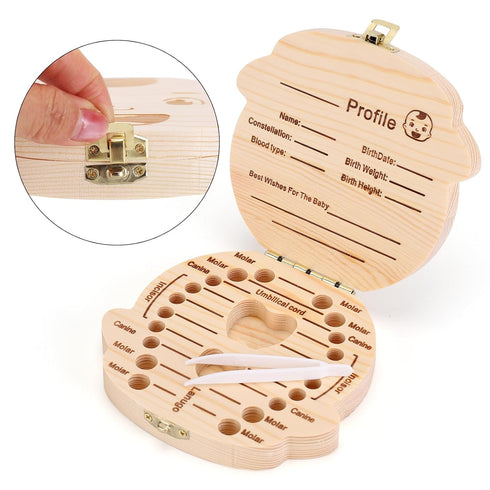 NASHRIO Baby Tooth Box, Wooden Kids Keepsake Organizer Gift for Baby Teeth, Boy