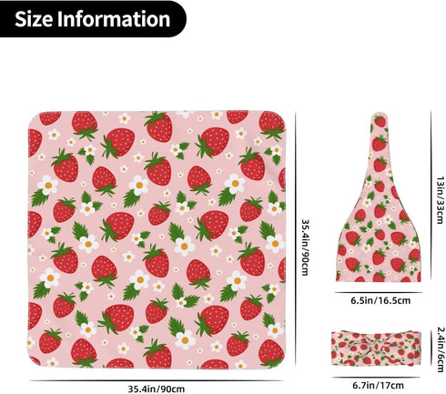 Midaivu Set 0-6 Cartoon Strawberry Swaddle Blanket for Newborns Baby Swaddle with Headband and Matching Hat New Born