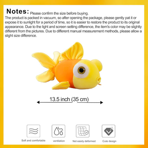 13.8" Goldfish Plush Stuffed Animal, Soft Cute Goldfish Hug Doll Pillow, Yellow