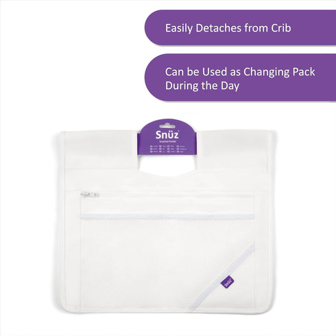 Hanging Diaper Caddy, Crib Organizer with Multiple Pockets for Bottles, Wipes, Portable Changing Pack, White