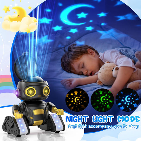 BAIWU 6+ Robot Toys for Kids,RC Robot with Gesture Sensing & LED Eyes,Star Projector and Music,Easter Gifts for Years