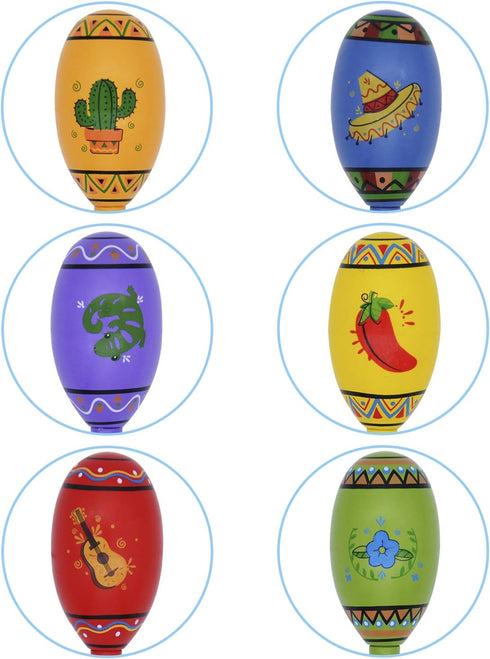 12 6 JOYIN Mini Wooden Fiesta Maracas Designs Noisemaker for Mexican Fiesta, Cinco De Mayo Party Favors, Musical Fun