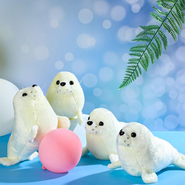 4 Pcs White Seal Stuffed Animal Plush - Cute Chubby Seal Toy Dolls, 10 Inch Gifts for Boys Girls Babies Toddlers
