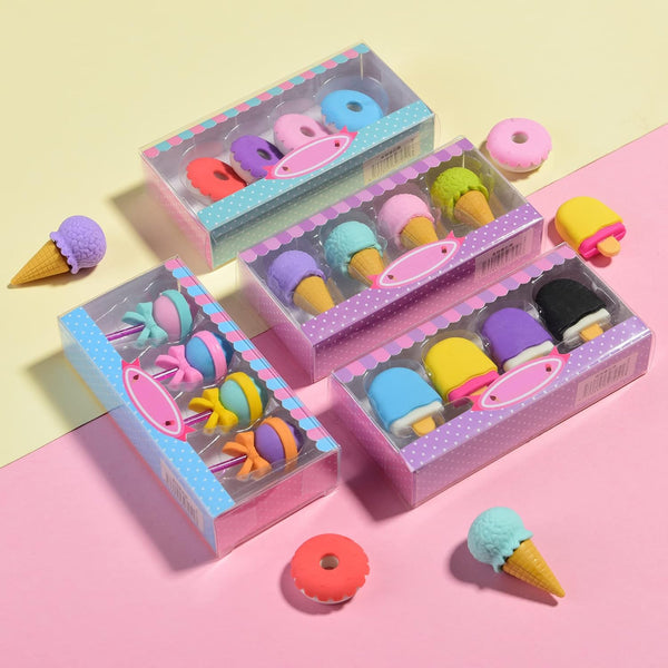 Food Erasers for Kids – 16 Pcs 3D Cute Mini Ice Cream Donut Take Apart Erasers, Fun Puzzle Desk Pet Erasers