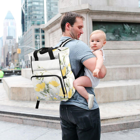 SUABO Backpack Baby Diaper Bag Yellow Purple Flower Clusters Large Bag Waterproof Travel Diaper Bags for Moms and Dads