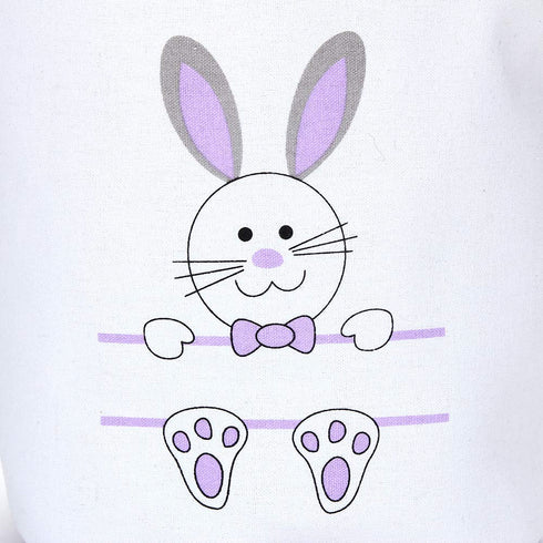 Easter Bunny Personalized Canvas Cotton Egg Bags for Kids, Rabbit Print Buckets with Fluffy Tail Gifts