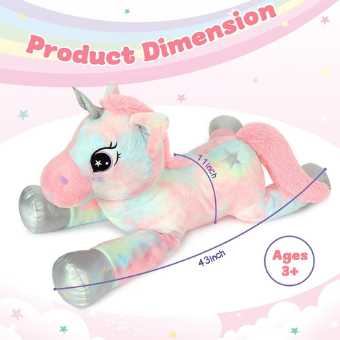 43in Giant Unicorn Stuffed Animal Plush Toy, Big Rainbow Cuddly Unicorn for Girls, Large Birthday Gifts