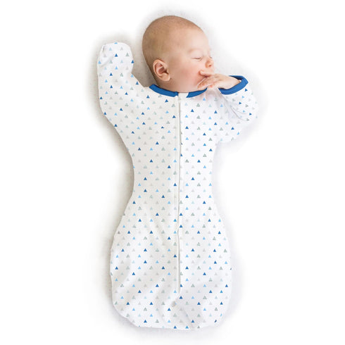 SwaddleDesigns Transitional Swaddle Sack, Blue Tiny Triangles, Med, 3-6 Month, 14-21 lb, Arms Up Half-Length Sleeves