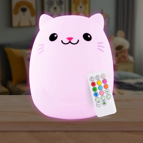 Lumipets Remote Control Silicone Night Light for Kids - Cat Design with 9 Soft Colors & Sleep Timer