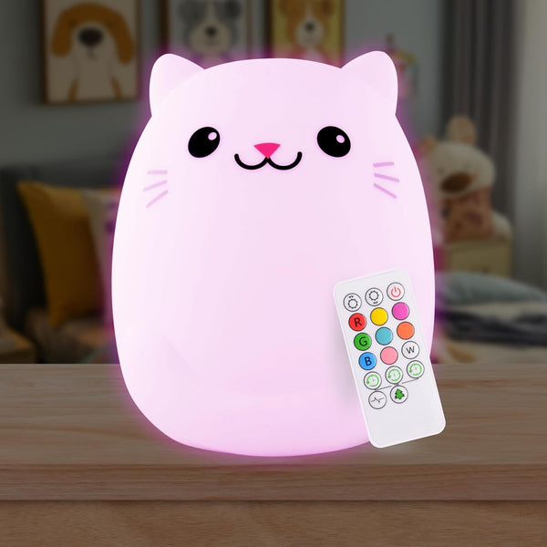 Lumipets Remote Control Silicone Night Light for Kids - Cat Design with 9 Soft Colors & Sleep Timer