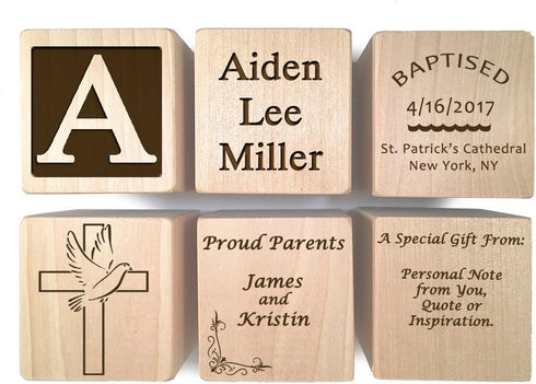 Glitzby Personalized Baby Block - Baptism, Christening, Dedication Keepsake Gift for Boy & Girl, Custom Engraved