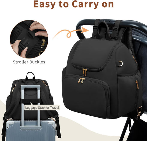 Backpack CEI-CEI Neoprene Diaper Bag Stylish Baby Maternity Bags Travel Tote for Mom with Insulated Pockets, Changing