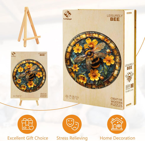 Decor(L-13.4 13.4in 300pcs) Wooden Puzzles for Adults, Leisurely Bee Wood Puzzles Adult, Unique Animal Shaped Wooden