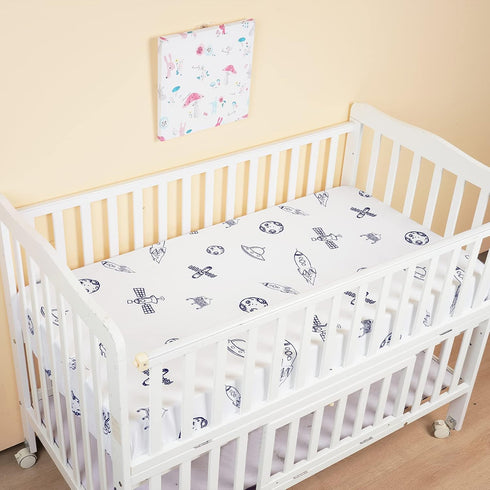 2 Pack Girls,28x52x9in PHF Soft Space Crib Sheet Fitted, Silky Comfy Breathable Polyester Baby Sheets for Boys Fits