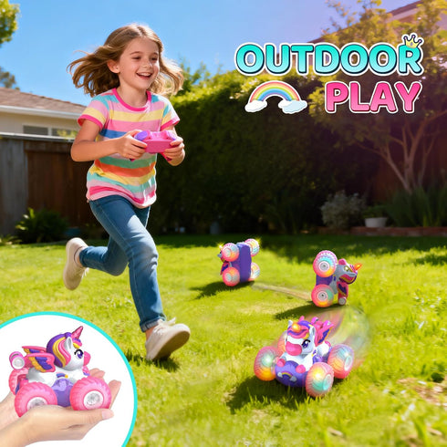 Girls,360 4WD 3 4 5 6 7 8 Unicorn Remote Control Car for Rotating Stunt RC Cars with Lights,Pink Car Toys for Kids,Fun