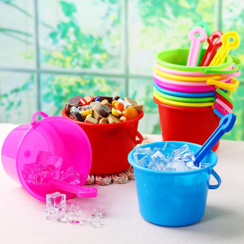 Lenwen 48 Set Beach Sand Buckets and Shovels - Bulk Pails and Shovel Set, Beach Play Tools for Kids Birthday Party