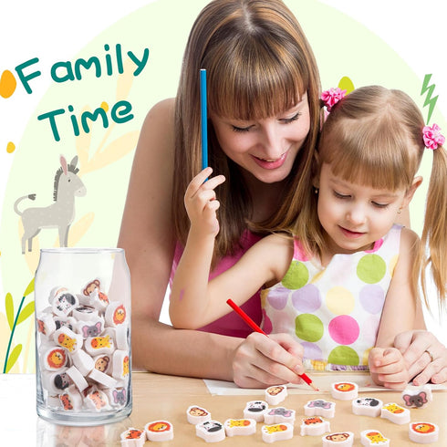 Chivao 72 Pcs Cute Safari Animals Erasers, Back to School Gifts for Kids, Mini Kawaii Character Pencil Top Erasers