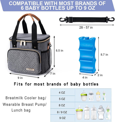 Pack 6 9 Breastmilk Cooler Bag with Ice Fits Baby Bottles up to Ounce, Breast Milk Pump Cooler Bag for Nursing Mom
