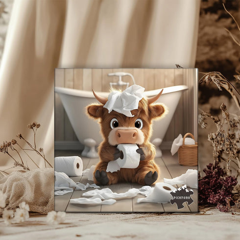 PICKFORU 1000 Highland Cow Puzzles for Adults Pieces,Cute Cow Jigsaw Puzzle, Funny Bathroom Calf Puzzles, Challenging