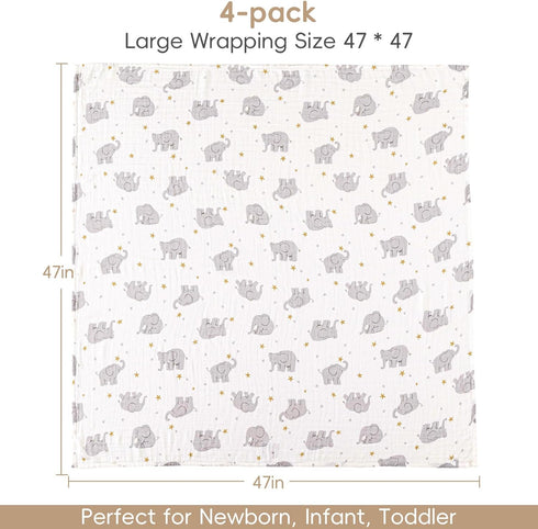 4 Pack 47 47 inches, david's kids Muslin Swaddle Blankets, Organic Cotton Baby Blankets, Breathable Soft Receiving