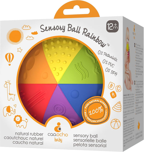 caaocho Pure Natural Rubber Sensory Ball - 4" Rainbow Colors, Promotes Sensory Development, BPA Free