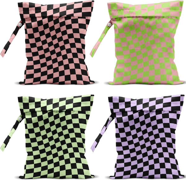 VBCVBGFH 4 Pack Multicolor Checkered Wet Bag Waterproof Washable Reusable Wet Dry Bag