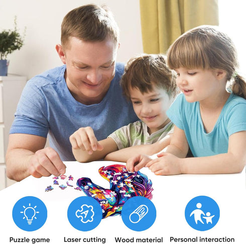 Horse Wooden Jigsaw Puzzles for Adults, 200 Pcs Beautiful Wooden Puzzle with Box, Family Game Birthday Gifts (10.8 *