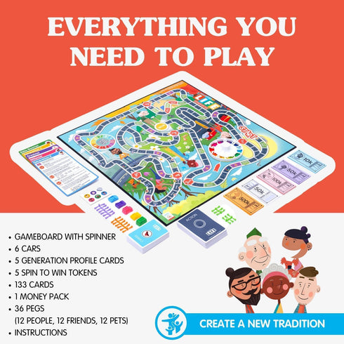 Joy for All The Game of Life Generations - Board Game for Seniors with Easy to Read Action Cards