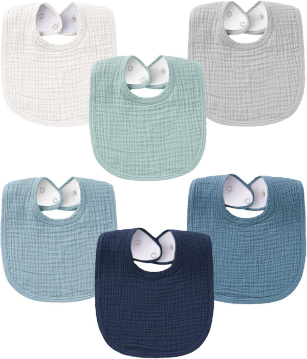 Konssy 6 Pack Muslin Baby Bibs - 100% Cotton Absorbent Bandana Bibs for Boys Girls Drooling and Teething