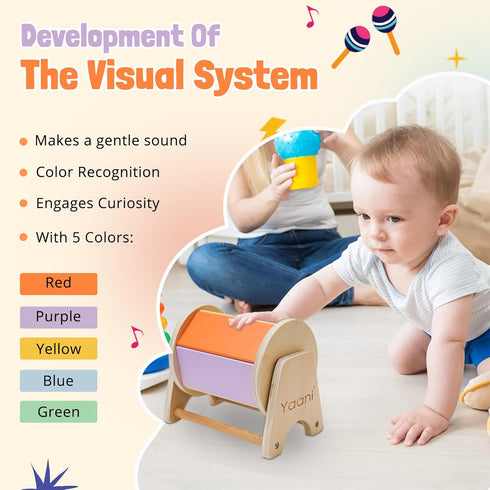 YAANI Montessori Spinning Drum, Baby Toys for 6-12 Months, Sensory Toys for 1-2 Year Olds, Gifts for Boys & Girls