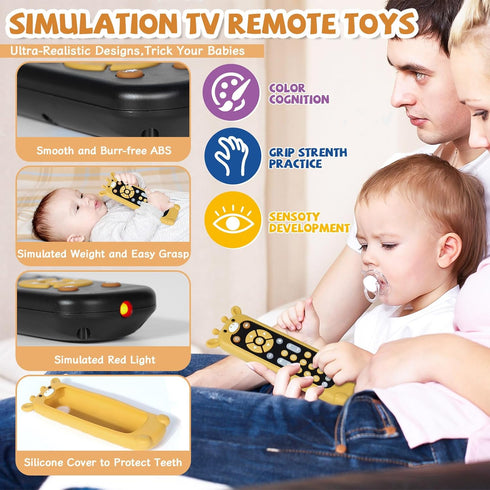 Orzbow Baby Remote Control Toy for 6 Month+, Silicone Teether Cover, Realistic Light and Sound Musical Toy, BPA Free