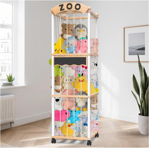 handrong Stuffed Animals Storage,Wood Stuffed Animal Holder Organizer,120+ Plushies Stuffy Storages,3-Tier Toy