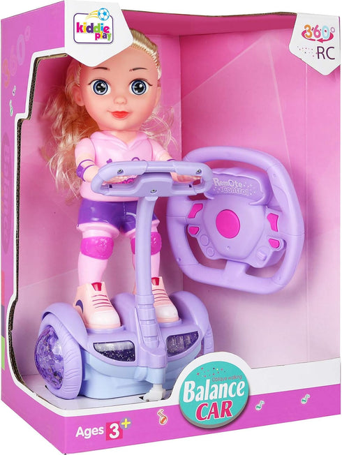 Set 360 Doll with Remote Control Toy Electric Scooter for Kids with LED Lights Music and Rotation