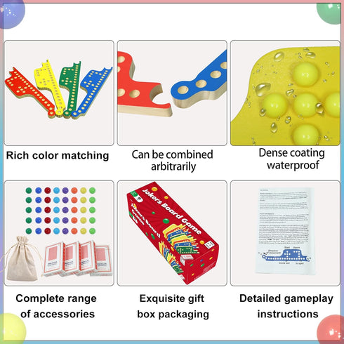Colorful Jokers and Marbles Board Game - Pegs and Jokers Card Game for 2-8 Players with 8 Solid Wood Boards