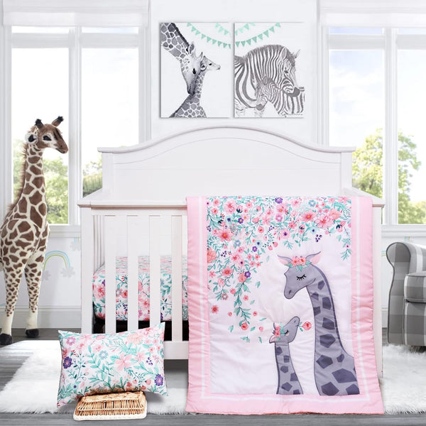 JISEN 3 Piece Crib Bedding Set Crib Quilt Crib Sheet Pillowcase -