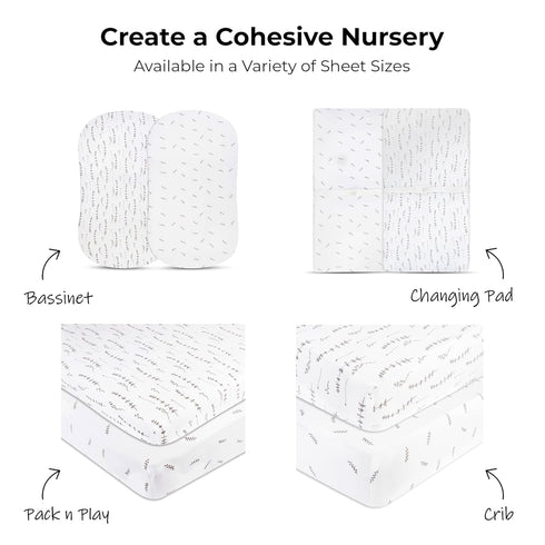 Ely’s & Co. Pack and Play Sheets, 2 Pack Fitted Playpen Sheet Set for Mini Crib, Forest Grey Floral