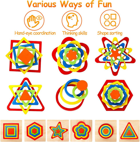 Toddler Puzzles Montessori Toy, Wooden Shape Sorting Puzzle, Sensory Toy for 1 2 3 Year Old, Educational Developmental