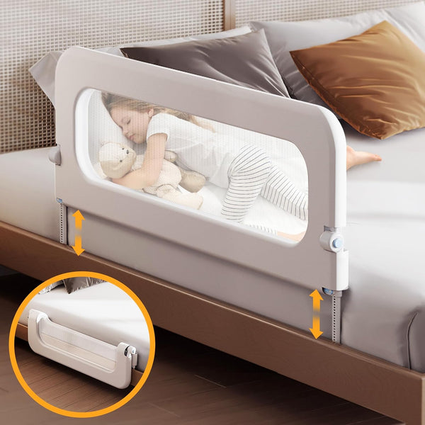 Baby Bed Guard Rail for Toddler - 48in Adjustable Heights, Swing Down