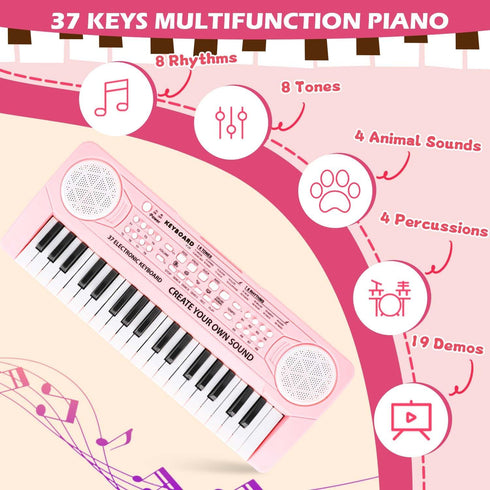37 3 4 5 6 M SANMERSEN Kids Keyboard Piano Keys Early Learning Instrument with Microphone Toy for Girls Boys Birthday