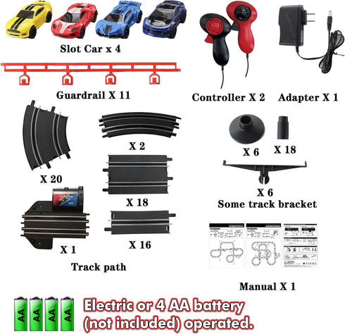 Teslala 32Ft Sets 4 2 6,7,8 Slot Car Race Track Electric Powered Racing Tracks for Boys and Kids ,Dual Racing with High