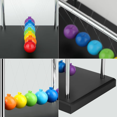 HSRBO 7 Newtons Cradle Balance Pendulum Balls, Large Newton's Cradle Color Beads with Black Base, Science Physics