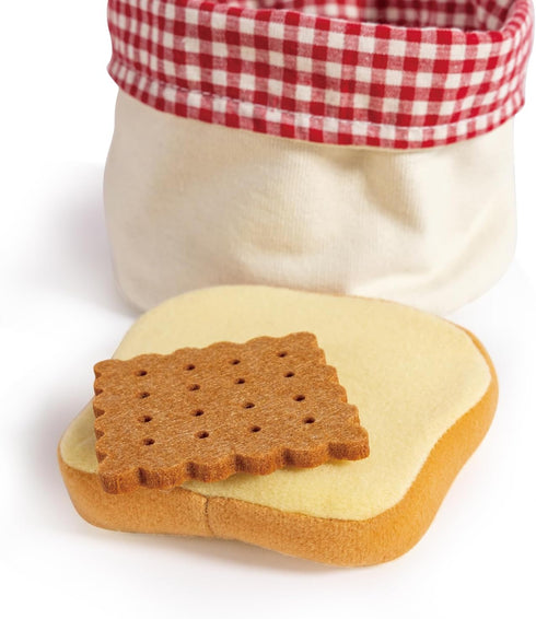 Playset Hape Toddler Bread Basket |Soft Pretend Food for Kids, Bread Toy Basket Includes Toast, Jam Cookie, Cake, Soda