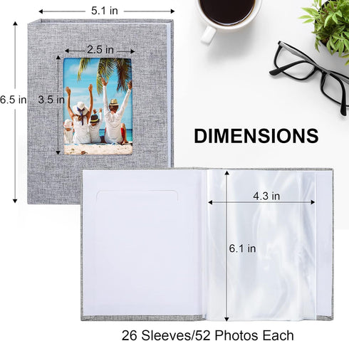 Vienrose Small Photo Album for 4x6 Photos, 2 Pack Linen Cover Mini Photo Book, 26-Page Holds 52 Pictures, Baby Storage