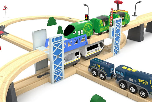 Set 2-Level Z MAYABBO Wooden Train Accessories Wood Railway Bridge for Railroad Tracks, Overpass Compatible for All