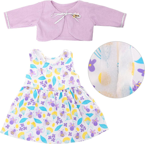 14-16 Inch 2-Piece Set Baby Doll Clothes for Baby Dolls Cute Handmade Purple bee Dress with Purple a Coat