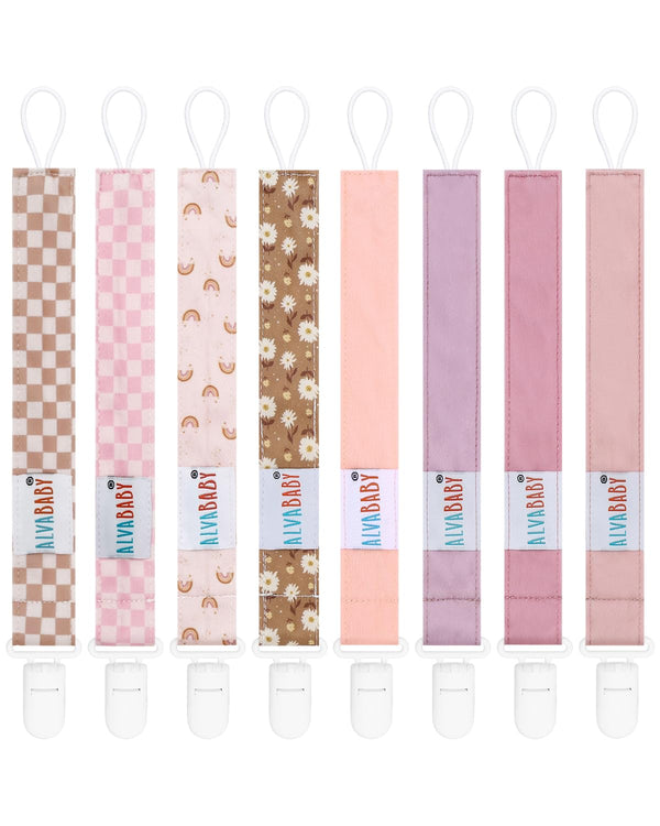 ALVABABY Pacifier Clips 8 Pack Pacifier Binky Paci Holder Leashes for Baby