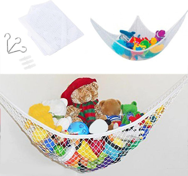 Yuhoo Toy Hammock, Stuffed Animal Storage Net with Hanging Hooks, Plush Toy Organizer for Playroom Bedroom Bathroom